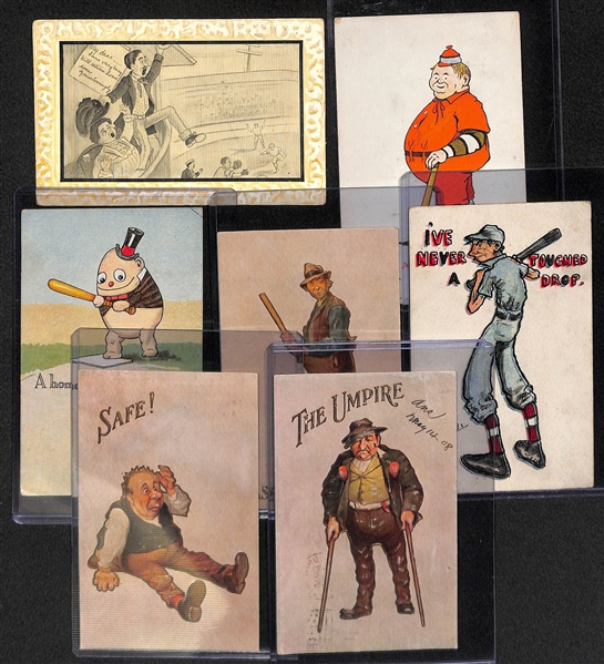 Lot of (7) RARE Early 1900s Baseball Related Post Cards -  - Cartoon Themed