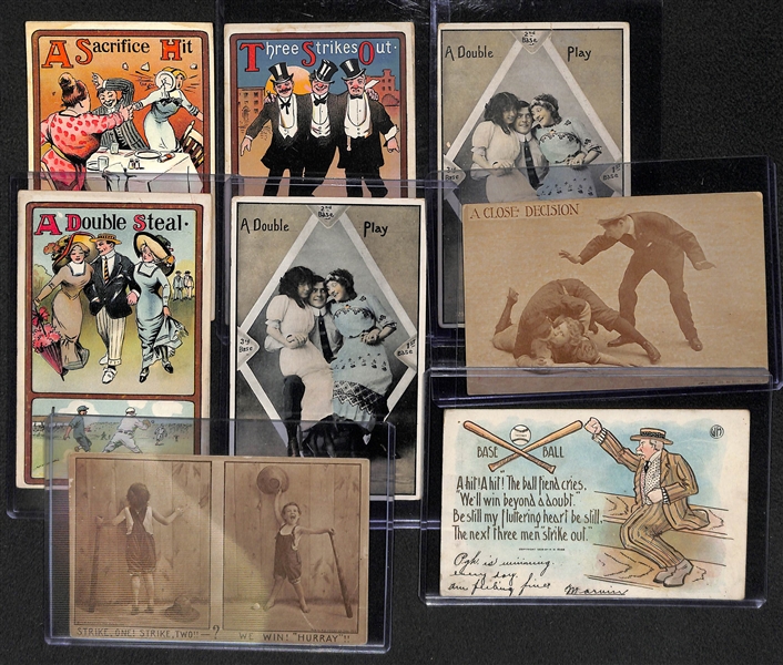 Lot of (8) RARE Early 1900s Baseball Related Post Cards - Adult Themed