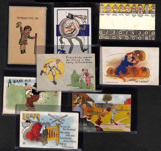 Lot of (8) RARE Early 1900s Baseball Related Post Cards - Cartoon Themed