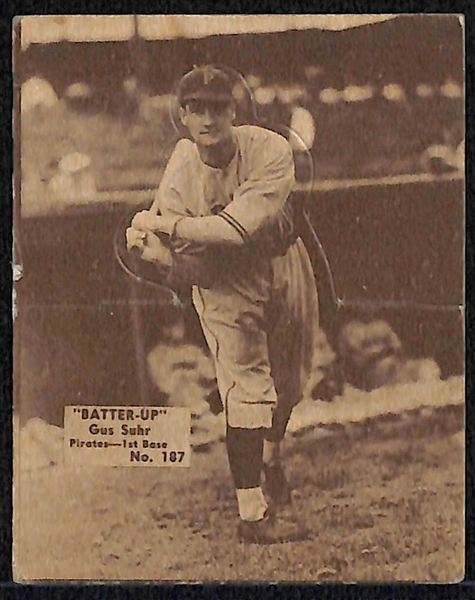 Lot of (5) 1934-36 R318 Batter's Up Baseball Cards - Suhr (Pirates), R Johnson (A's), Urbanski (Braves), Mahaffey (A's), Vosmik (Indians)