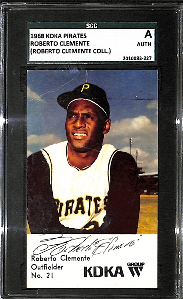 1968 KDKA Roberto Clemente Baseball Card Which Came Directly From the Clemente Family (Slabbed by SGC and contains a letter of Provenance from Roberto's wife Vera)