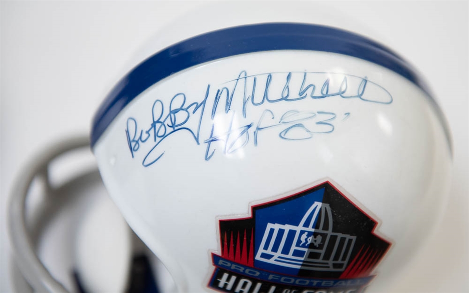 Marshall Faulk & Bobby Mitchell Signed Football Mini Helmets