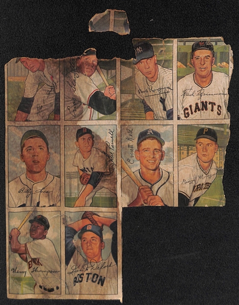 Very Rare 1952 Bowman Baseball Card Uncut Sheet Section (10 cards shown)