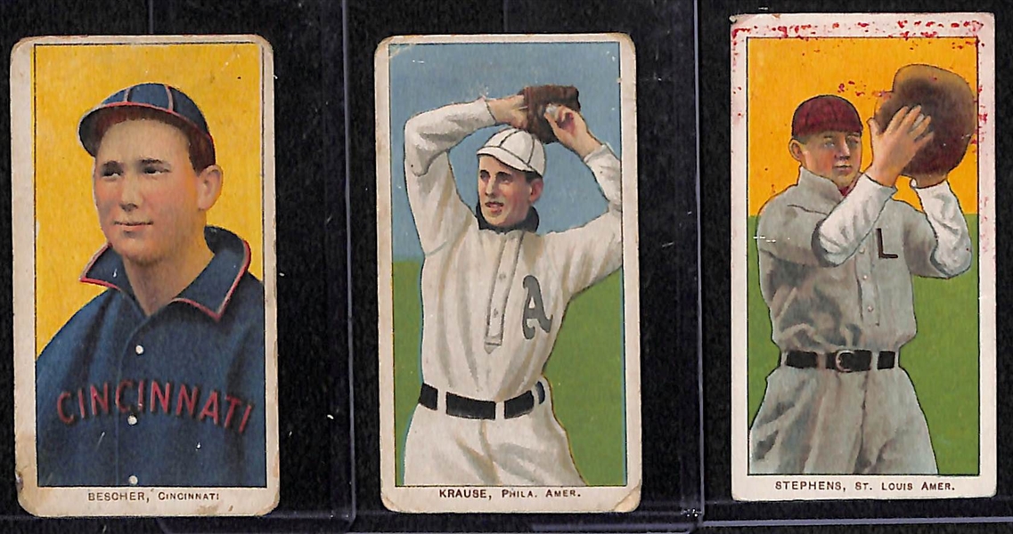Lot of 3 - 1909 T206 Cards - Bescher Portrait, Krause Pitching, & Stephens - All Sovereign Backs