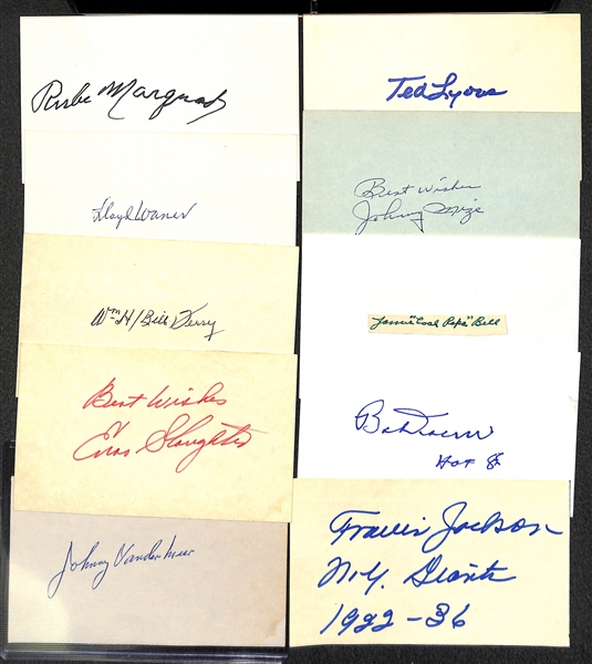 Lot of 10 Signed Baseball Index Cards w. Marquard & Waner - JSA Auction Letter