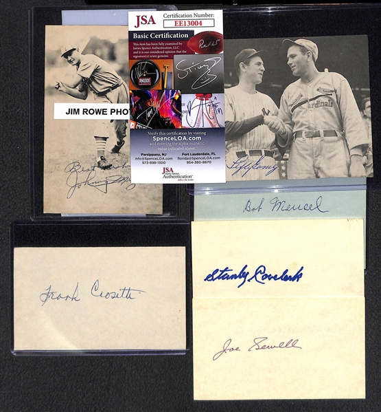 Lot of 6 Yankees Signed Index Cards & Mini Photo w. Lefty Gomez - JSA Auction Letter