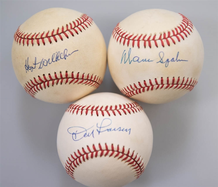 Lot of 3 HOF Pitchers Signed Baseballs w. Wilhelm & Spahn - PSA/DNA