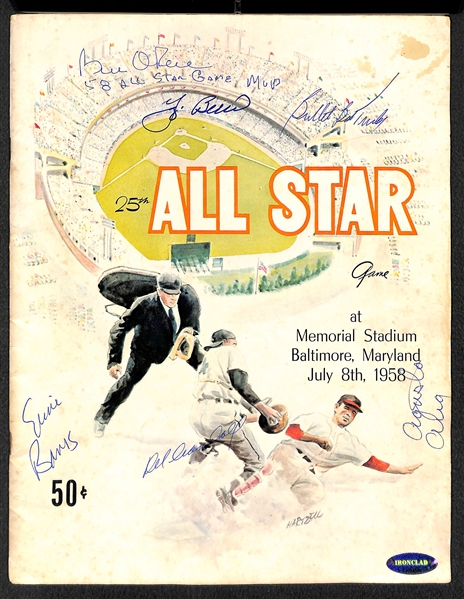 1958 MLB All-Star Game Program Signed on the Cover by Yogi Berra, Ernie Banks, Del Crandall, Billy O'Dell ('58 AS MVP), and Bob Turley  - JSA Auction Letter