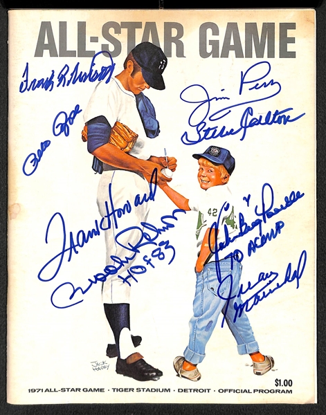 1971 All-Star Game Program Signed on Cover by Rose, F. Robinson, B. Robinson, Carlton, Marichal, J. Perry, F. Howard, B. Powell  - JSA Auction Letter
