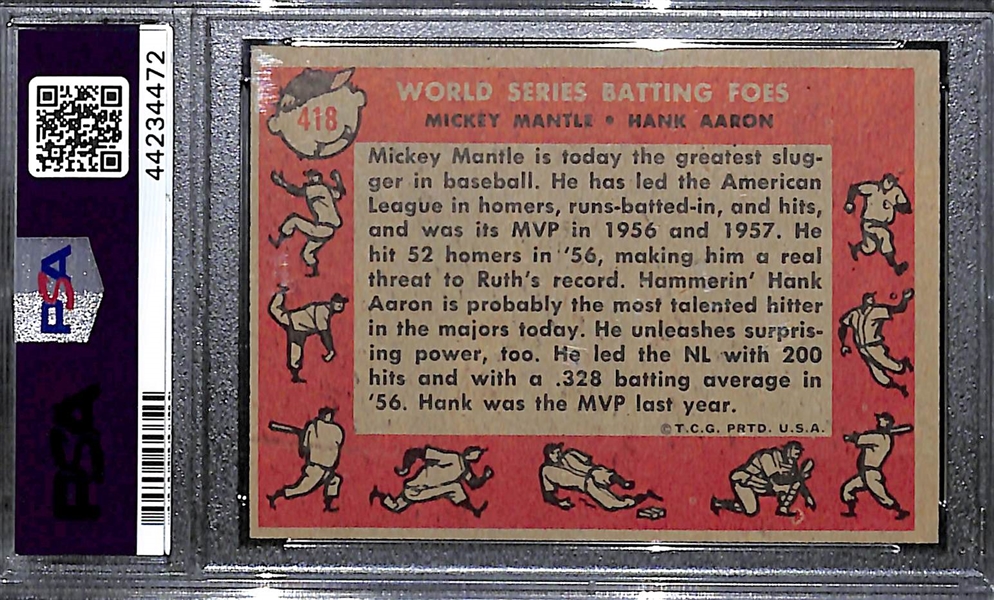 1958 Mickey Mantle and Hank Aaron World Series Batting Foes #418 Graded PSA 8 (PD Qualification)