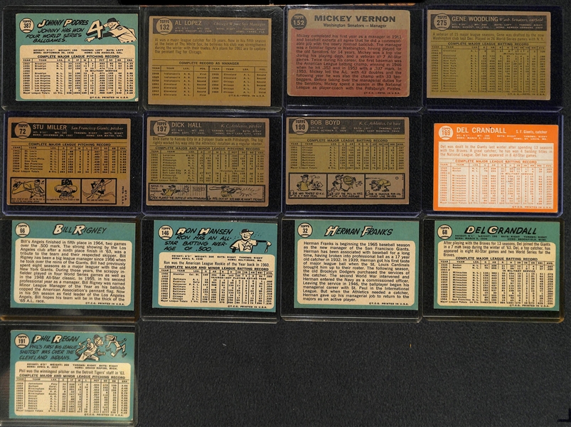Lot of 13 Signed 1960s Topps Baseball Cards w. Johnny Podres & Al Lopez  - JSA Auction Letter