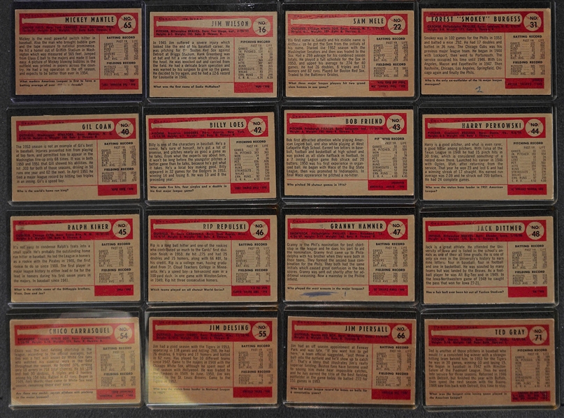 Lot of 37 - 1954 Bowman Baseball Cards w. Mickey Mantle & Ralph Kiner