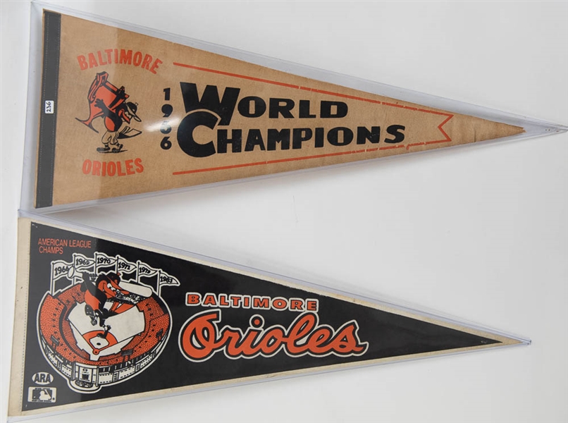 Lot of 10 Orioles Vintage & Commemorative Pennants w. 1966 World Series