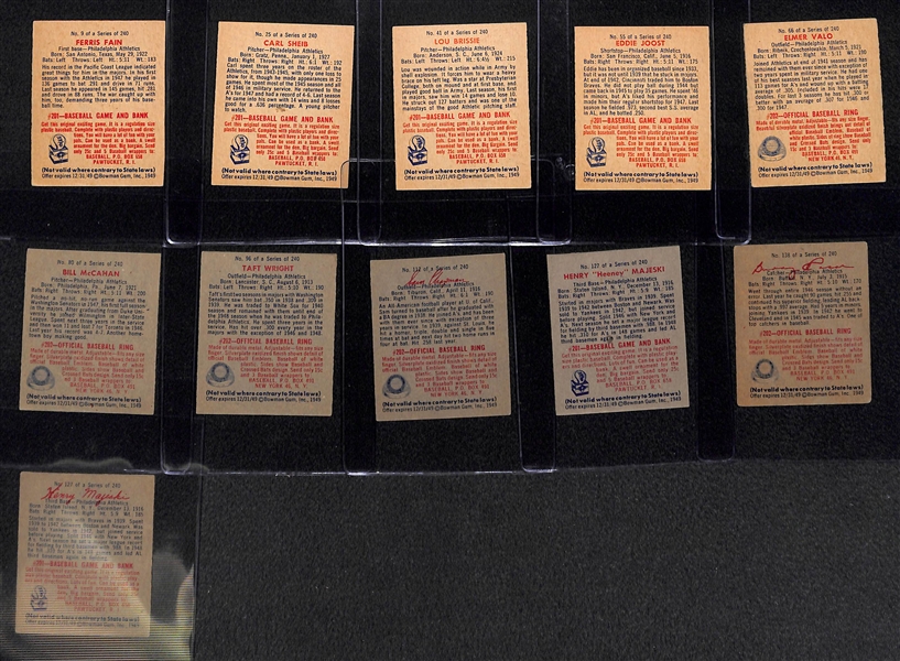Lot of 11 1949 Bowman Baseball Cards w. Ferris Fain