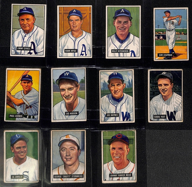 Lot of 11 1951 Bowman Baseball Cards w. Jimmy Dykes