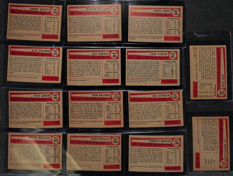 1954 Bowman Baseball Philadelphia Athletics 14 Card Team Set