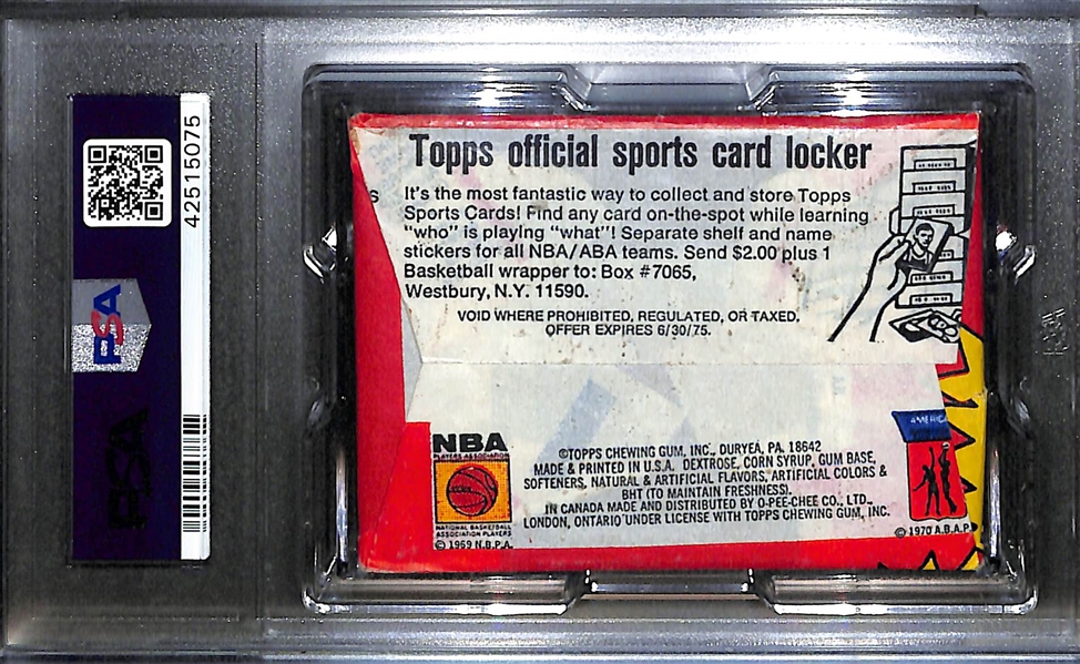 1974 Topps Basketball Unopened Wax Pack Graded PSA 5 EX