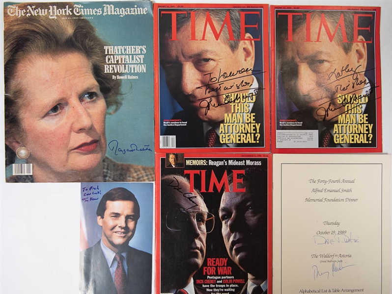 Lot of 11 Politicians Signed Magazines (NY Times Magazine/Time/Others) w. Margaret Thatcher, Dick Cheney, Rudy Giuliani, Others - JSA Auction Letter