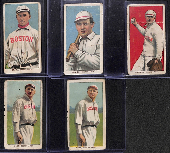 Lot of 5 - 1909 T206 Cards w. Heinie Wagner Factory 42 Overprint Error Card