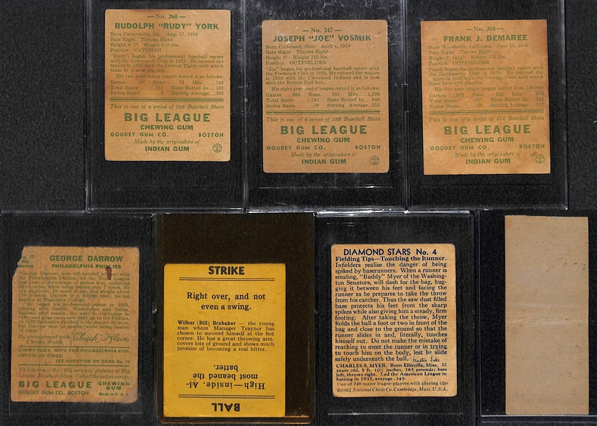 Lot of 7 Goudey & Diamond King Baseball Cards w. Rudy York