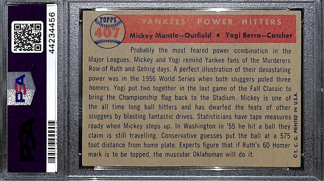 1957 Topps Mickey Mantle and Yogi Berra Yankees Power Hitters #407 PSA 6