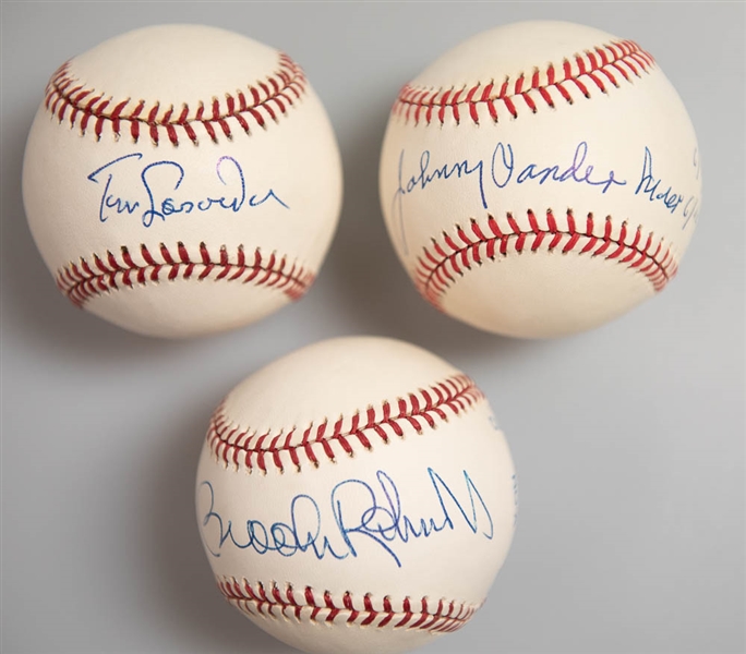 Lot of 3 HOF Signed Baseballs w. Lasorda & Vander Meer - JSA Auction Letter