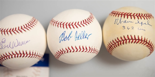 Lot of 3 HOF Signed Baseballs w. Spahn & Feller - JSA Auction Letter