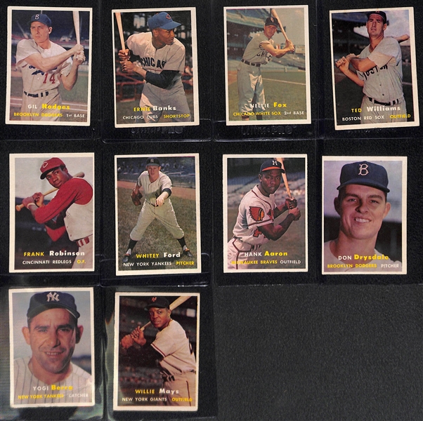 1957 Topps Near Complete Baseball Card Set w/ PSA Graded Mantle #95, Koufax, Clemente, Dodgers' Sluggers  (Missing Only Card #407)