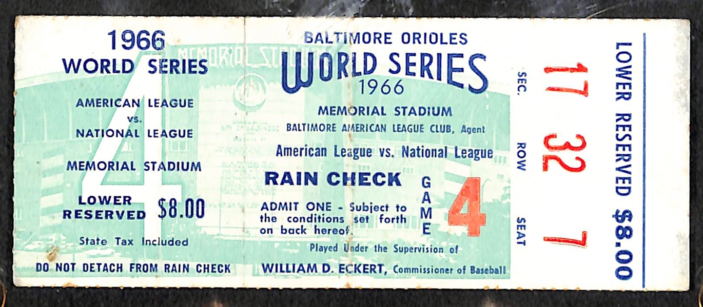 1966 Baltimore Orioles World Series Ticket (Orioles Swept the Dodgers in 4 Games!)