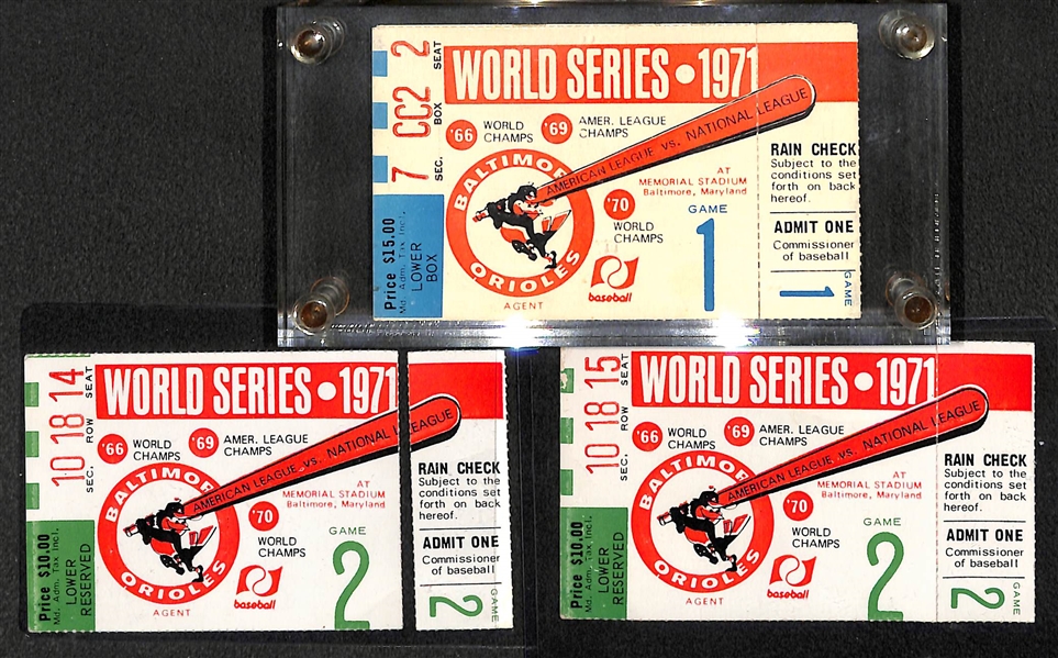 Lot of (3) 1971 Baltimore Orioles World Series Tickets (One Game 1; Two Game 2)