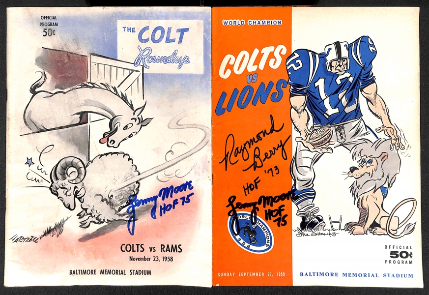 Lot of (2) 1958-1959 Baltimore Colts Programs w/ HOF Autographs on the Covers  - JSA Auction Letter