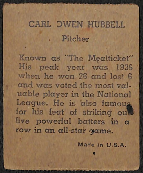 1943 R302-1 Carl Hubbell Signed Baseball Card (Inc. JSA LOA)