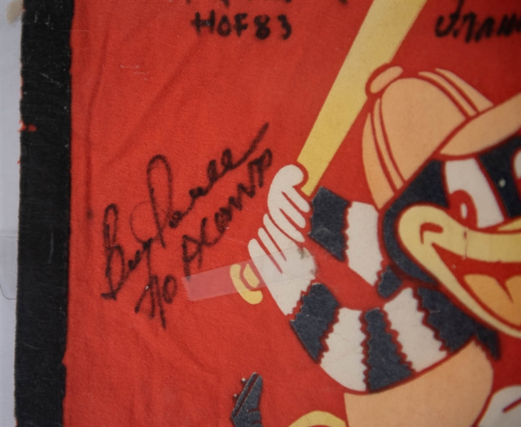 1966 Baltimore Orioles World Series Pennant Signed by 4 (B. Robinson, F. Robinson, Paul Blair, and Boog Powell) - JSA COA