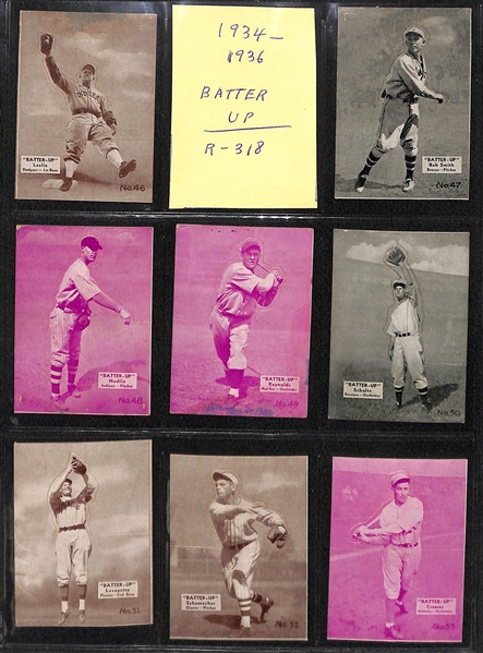 Lot of (60) 1934-36 Batters-Up Baseball Cards w/ Dizzy Dean, Greenberg, Bottomley, Lyons, Goslin, Medwick, Rolfe