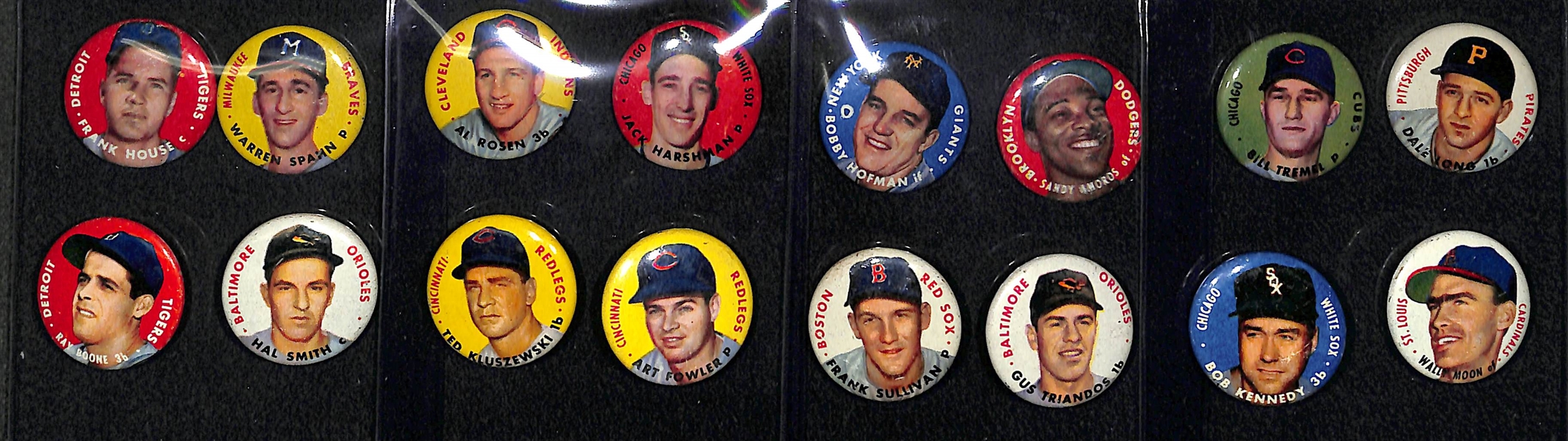 Lot of 16 Topps Baseball Pins w/ Rosen and Spahn 