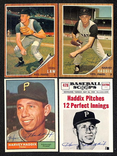 Lot of (19) Pittsburgh Pirates Signed Vintage (1958-64) Cards (Inc. Law, Face, Burgess, Logan, Groat, Haddix, Gibbon, Friend, Face,+)