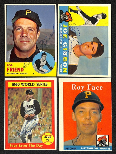 Lot of (19) Pittsburgh Pirates Signed Vintage (1958-64) Cards (Inc. Law, Face, Burgess, Logan, Groat, Haddix, Gibbon, Friend, Face,+)