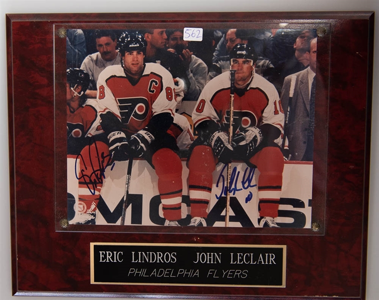 Eric Lindros & John LeClair Signed Photo Plaque 12x15