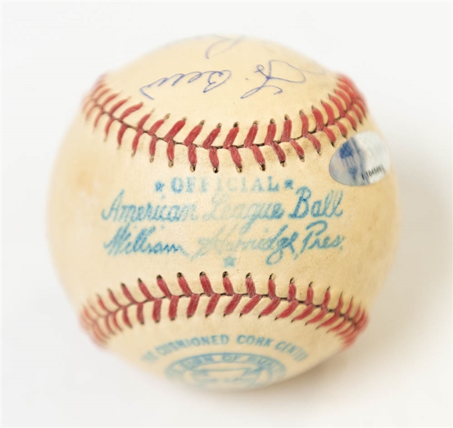 1958 AL All-Star Team Signed Baseball (Berra, Banks, Spahn, Kaline, Aparicio, +4 More) on a reach (William Harridge) OAL Baseball - JSA Auction Letter