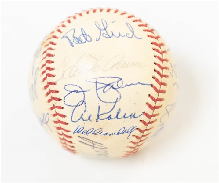 1974-75 AL All-Star Team Signed Baseball (21 Autos inc. Aaron, B. Robinson, F. Robinson, R. Jackson, Kaline, Carew, Perry, Fisk, Palmer, Gossage, Weaver, +10 More) - JSA Auction Letter