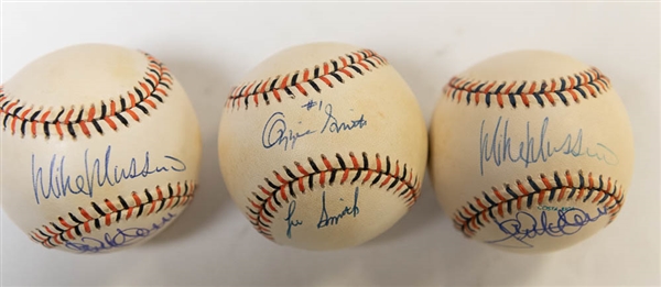 Lot of (3) Signed Official All Star Baseballs from 1992-1993 (2 Autographs on Each) w/ Ozzie Smith, Lee Smith, and Mike Mussina - JSA Auction Letter