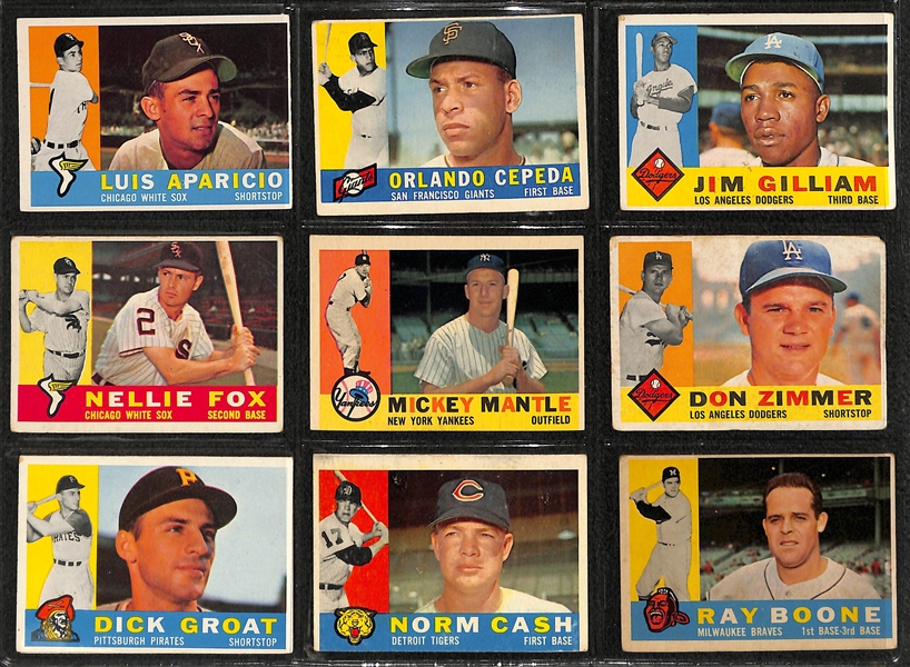 Lot of 200 Assorted 1960 Topps Baseball Cards w. Mickey Mantle