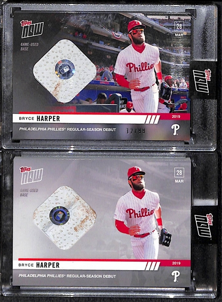 Lot of 2 Bryce Harper 2019 Topps Now Game Used Phillies Debut Base Relic Cards 