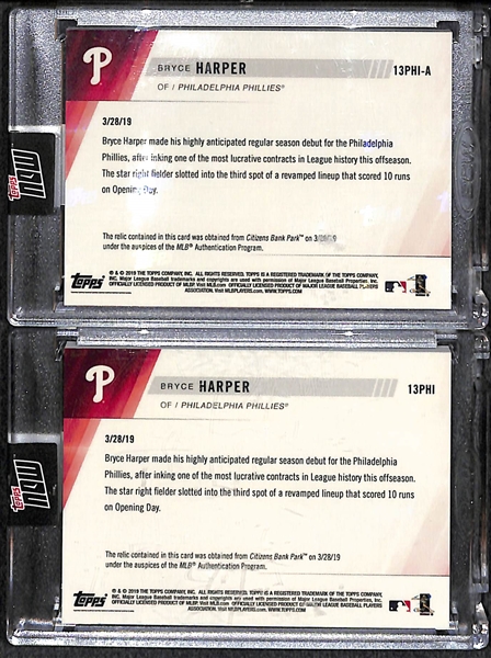 Lot of 2 Bryce Harper 2019 Topps Now Game Used Phillies Debut Base Relic Cards 