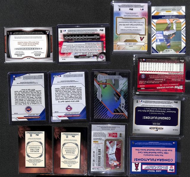 Lot of 26 Baseball Autograph & Relic Cards w. Mike Trout & Rhys Hoskins