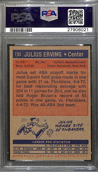 1972 Topps #195 Julius Erving Rookie Card PSA 4