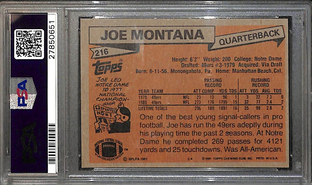 1981 Topps #216 Joe Montana Rookie Card PSA 7