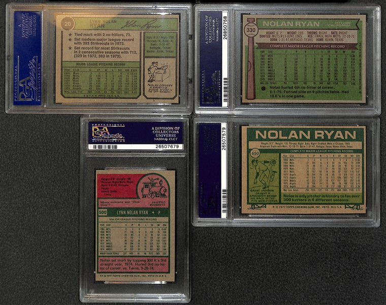 Lot of 4 Nolan Ryan PSA Graded Cards 1974-1977