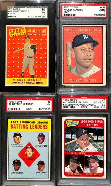 Lot Of 6 Mickey Mantle Graded Vintage Cards w. 1958 Topps All Star