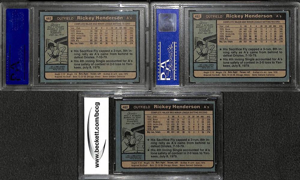 Lot of 3 Rickey Henderson 1980 Topps Graded Rookie Cards